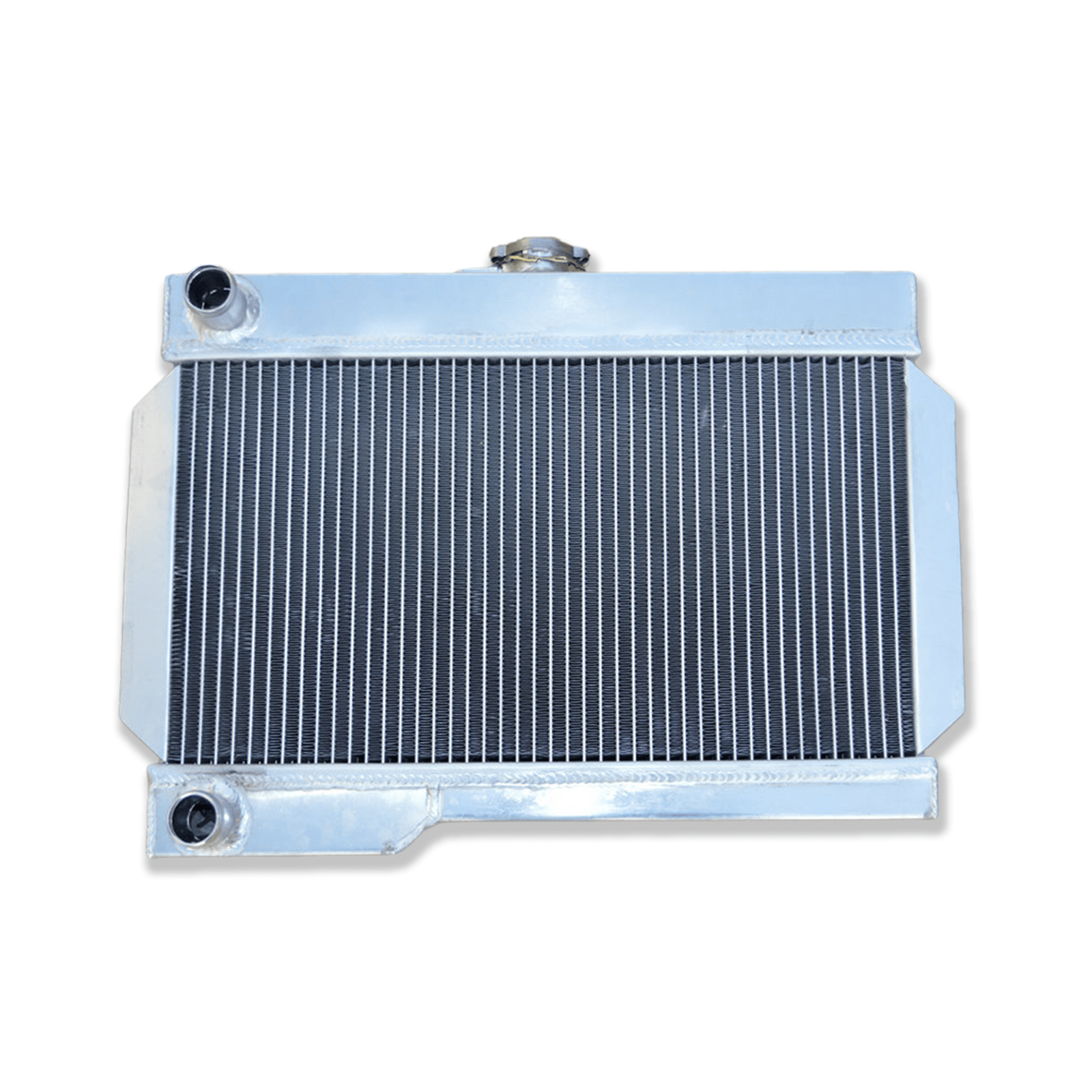 Top-down view of the radiator for the 1962-1974 MG MGB, displaying the authentic-style filler neck and robust upper tank.