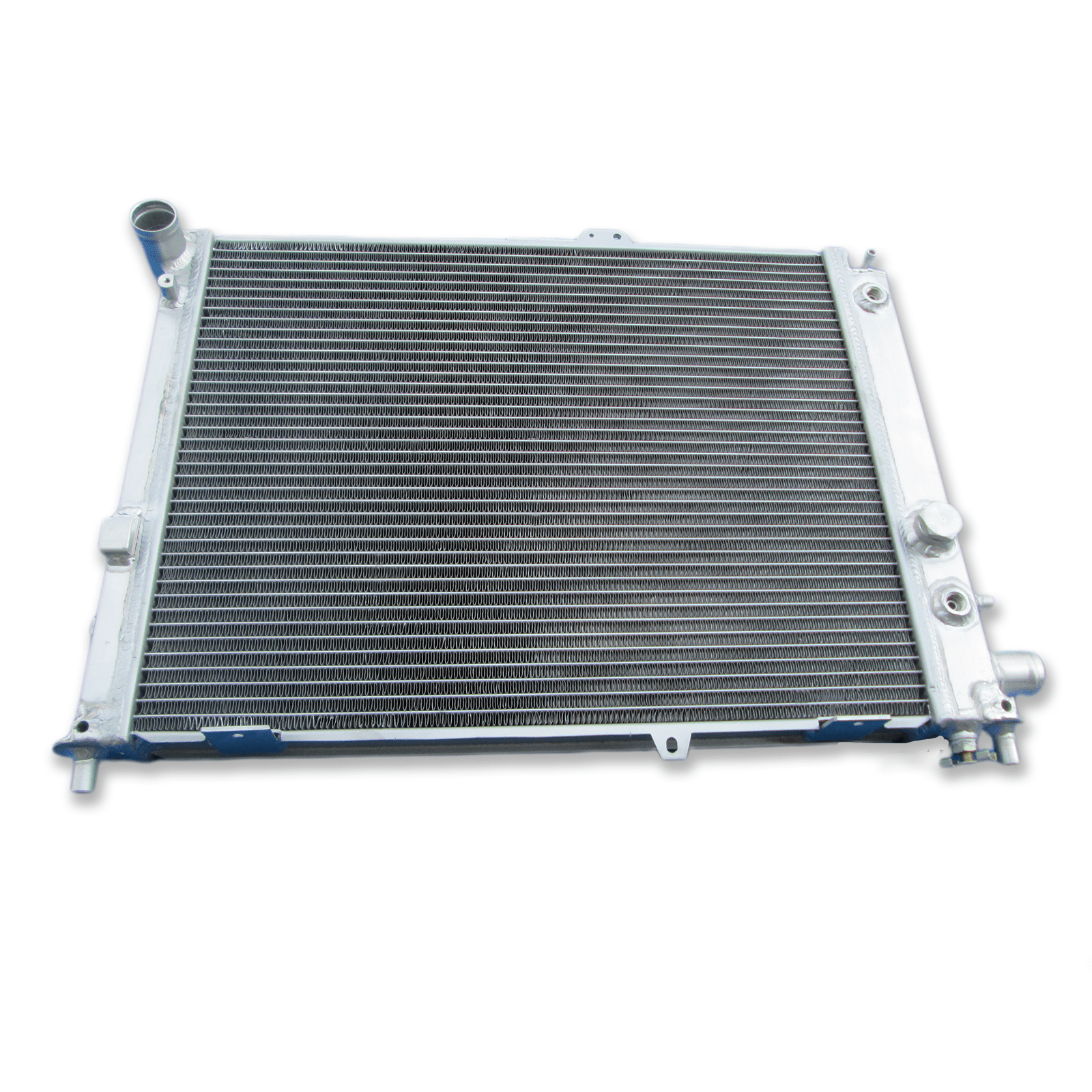 Top-down view of the radiator for the 1992-1997 SAAB 9000, displaying the filler neck, pressure cap, and quality upper tank construction.