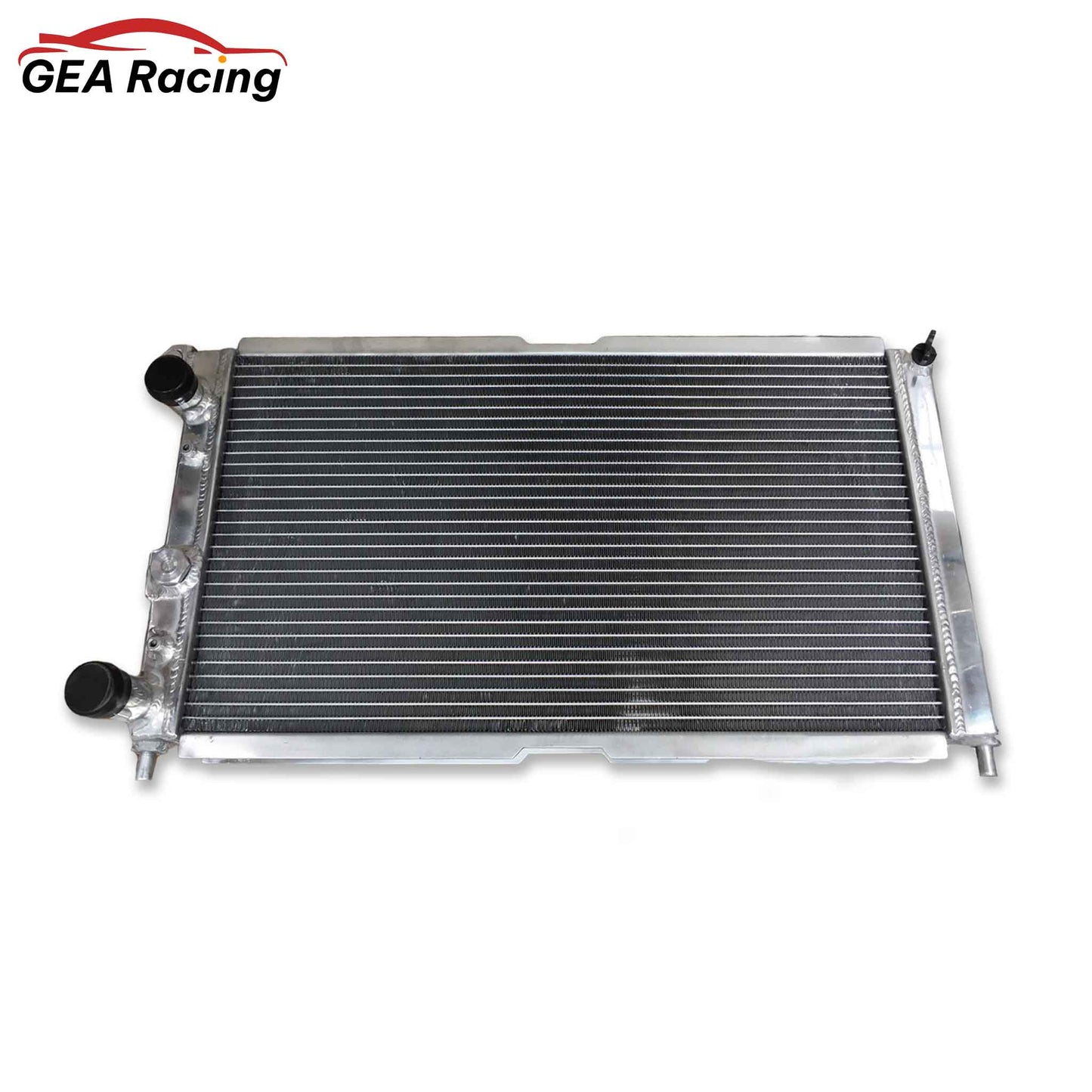 Top-down view of the 3-row aluminum radiator for Fiat Punto GT, showing the filler neck and upper brackets.