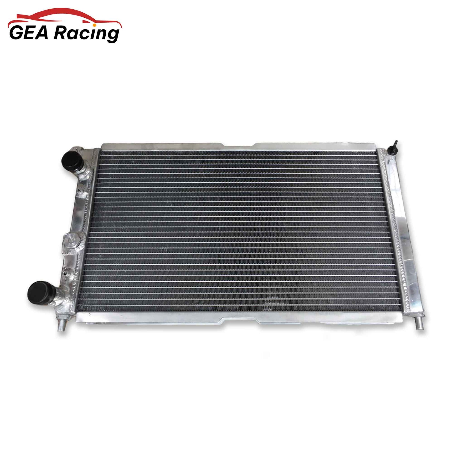 Top-down view of the 3-row aluminum radiator for Fiat Punto GT, showing the filler neck and upper brackets.