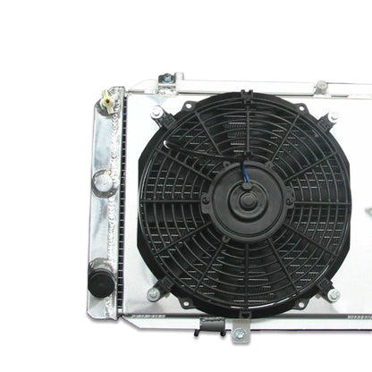 Aluminum radiator fan shroud 2-row left view Toyota MR2 (1991-1995) OEM Mounts