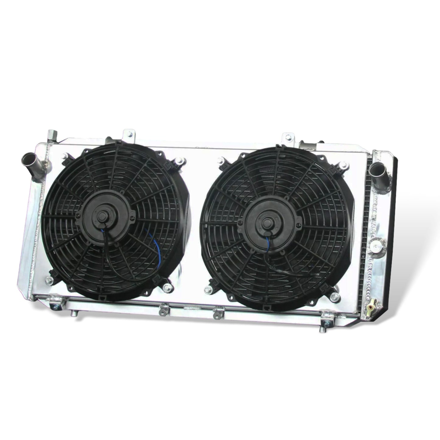 Aluminum radiator fan shroud 2-row right side view Toyota MR2 (1991-1995) OEM Mounts