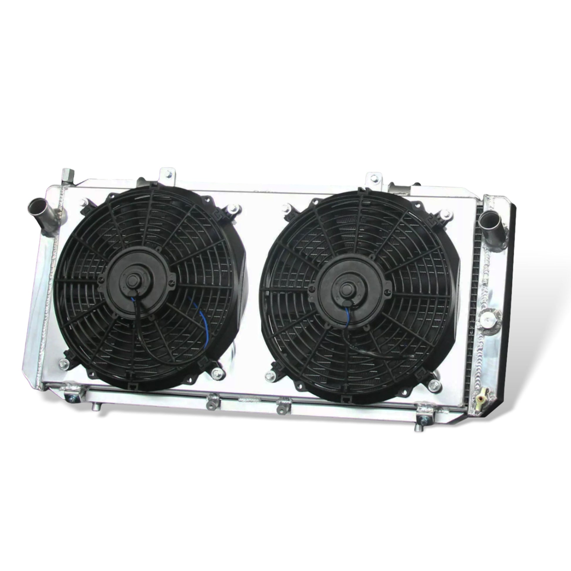 Aluminum radiator fan shroud 2-row right side view Toyota MR2 (1991-1995) OEM Mounts