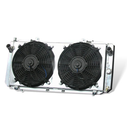 Aluminum radiator fan shroud 2-row right side view Toyota MR2 (1991-1995) OEM Mounts