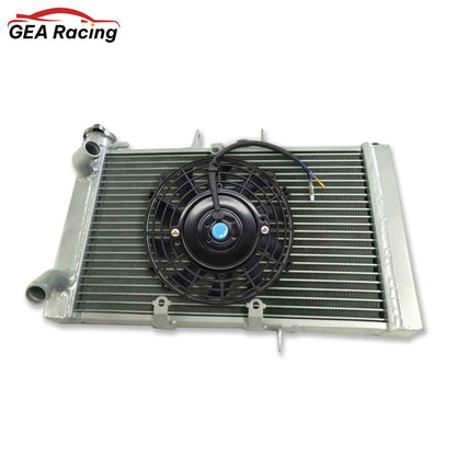 Aluminum radiator with a high-performance cooling fan kit for the 2010-2014 Triumph Tiger 800 for maximum cooling.