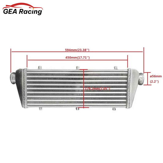 57mm core dimension detail of universal turbo FMIC intercooler with 2.25-inch inlet/outlet