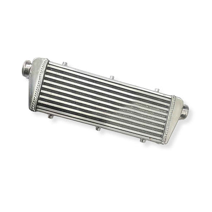 Right side angle of universal turbo intercooler 23x8x2 aluminum core with 2.25-inch outlet